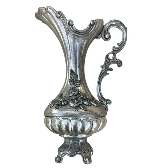Italian Silver finish Pitcher decor vase floral Romatic scrolling baroque Italy - Picture 1 of 7